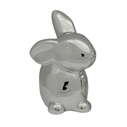 Large Rabbit With Cute Ears in Elegant Silver Design Ceramic Easter Decoration Easter Bunny 9X6X13 cm