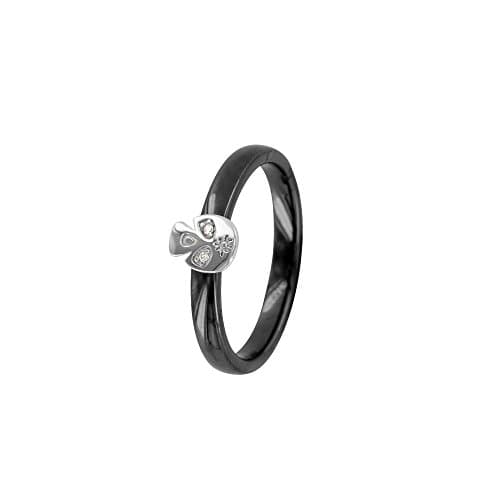 jouailla – Black Ceramic Ring with Skull Design – Silver 925/1000 Silver and Cubic Zirconia