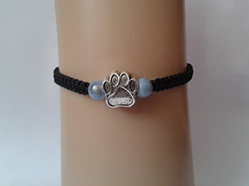 Paw print bracelet with light blue beads