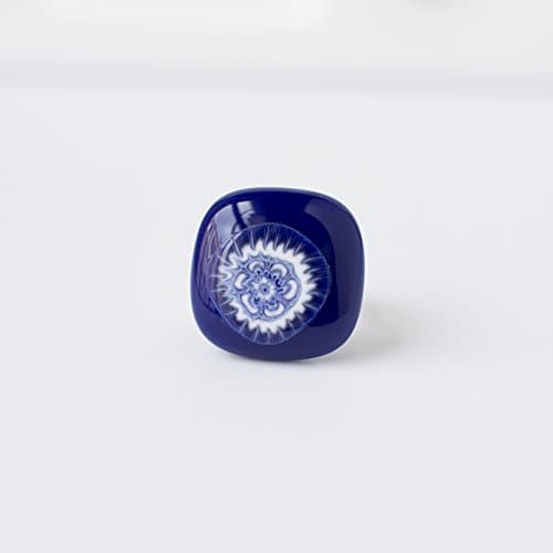 Blue adjustable glass ring for women - Sterling Silver