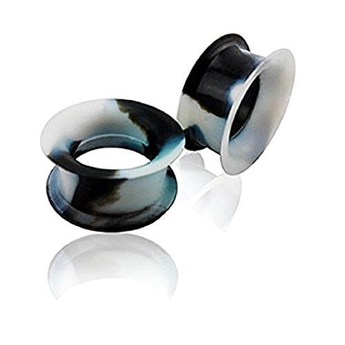 Silicone Rubber Black And White Ear Tunnel Stretch Plug Sizes 4mm-25mm Sold Individually (8mm)