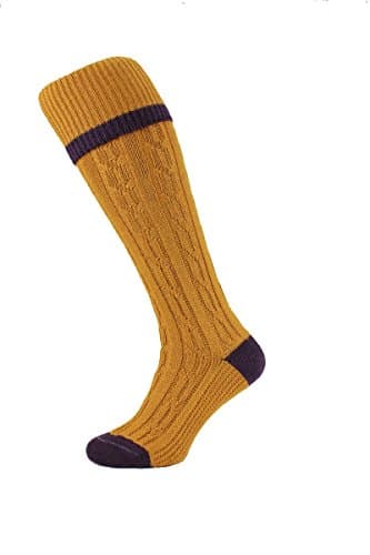 HJ Hall Cable Stripe Wool Blend Thermal Shooting-Hike Socks 6-10 Mustard