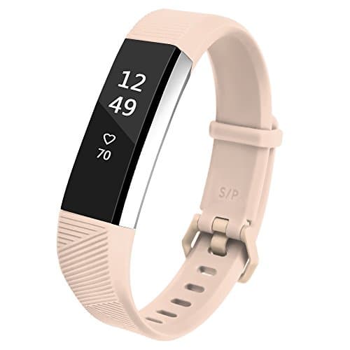 Deruitu Fitbit Alta HR Adjustable Accessory Bands,Replacement Soft Wristband for Fitbit Alta HR with Metal Clasp (Blush Pink, Large)