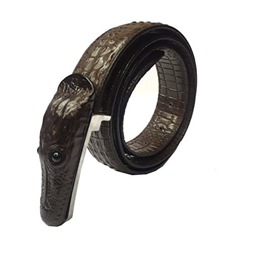 40mm Mens Snake Head Buckle Full Snake Pattern Non Leather Belt (Medium 32"-36", Brown)