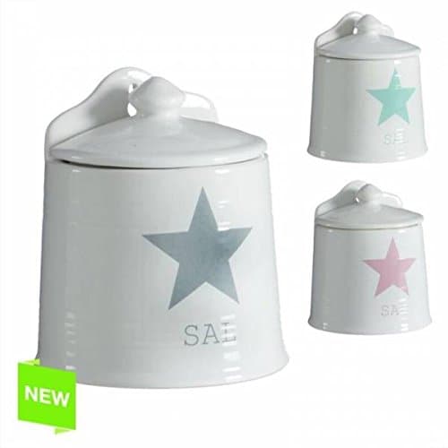 Salt container with lid modern design star 3 colored (Pink)