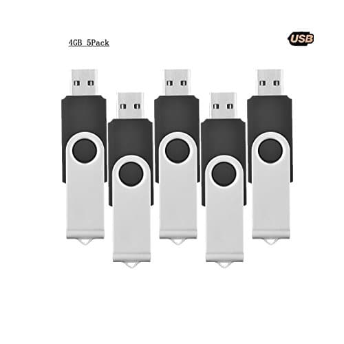 USB Memory Stick by VIEKUU, 5 Pack 4GB USB Flash Drives Key Chain Swiveling Design[Black]