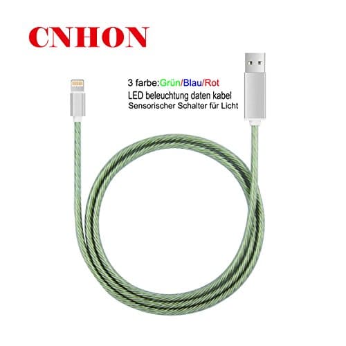 iPhone Charger Cable Apple MFi Standard,CNHON[3.3Ft/1M] Flat Visible LED Lighted Up Lightning Cable Fast Charging Data Sync Power Cord with Compact Connector for iPhone X/8/8 Plus/7/7 Plus/SE/6S/6
