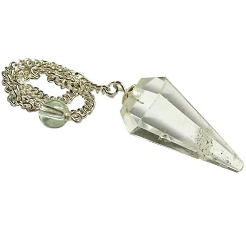 crystal point pendulum With Chain for Scrying Healing Dowser / Crystal Quartz Dowser With Metal Tip Pendent/ Crystal Quartz Gemstone