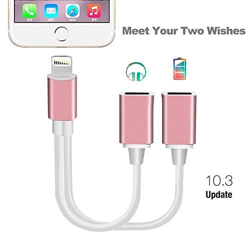 iPhone 8 Adapter, Assrid Dual Lightning Headphone Audio &amp; Charge Adapter Splitter for iPhone X, iPhone 8/8Plus, iPhone 7/7Plus, Support for iOS 10.3 and Later (Rose gold)