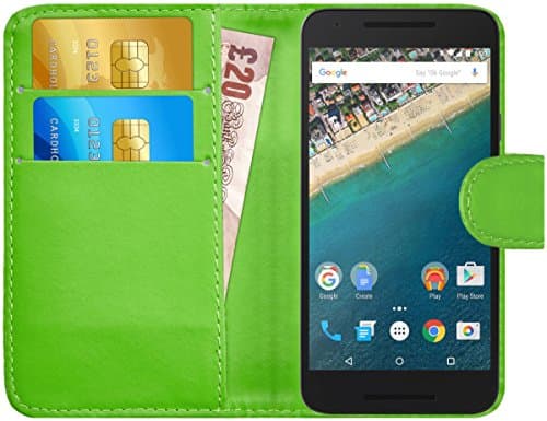 Nexus 5X Case, G-Shield Leather Wallet Case [Slim Fit] Premium Flip Cover Case With [Card Slots] [Magnetic Closure] For LG Google Nexus 5X - Green