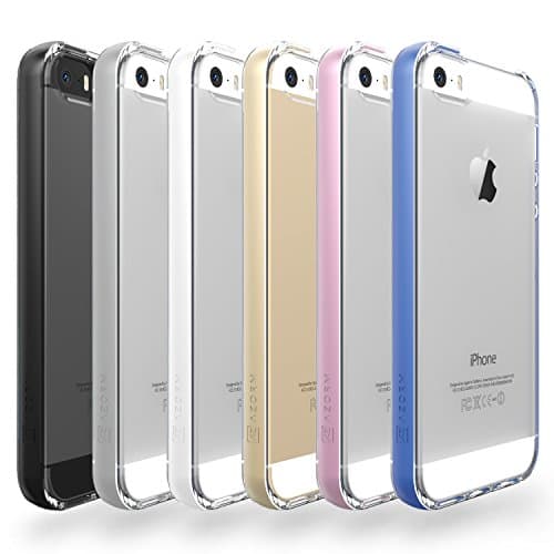 Azorm iPhone 5 / 5S / SE Case, Hybrid Edition Thin Phone Case, Anti-Slip and Anti-Scratch Bumper, Clear Back Cover - Blue (Metallic Effect)