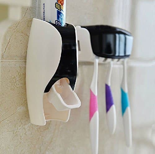 JVJ Wall Mount Auto Toothpaste Dispenser Toothbrush Holder--Black