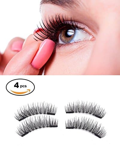 Magnet False Eyelashes, [Upgraded Version]Audel Reusable Fake Eyelashes Full Cover No Glue 1 pair (4 piece) Lightweight 100% Handmade Eyelashes Extension for Natural Look, Charming Eyelashes (Black)