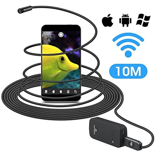 Endoscope Inspection Camera 33ft/ 10m WiFi Wireless Borescope, 2.0 Megapixels HD Flexible Snake Camera IP67 Waterproof with 6 Adjustable LEDs, Works on iOS/Android & Multiple Devices Simultaneously