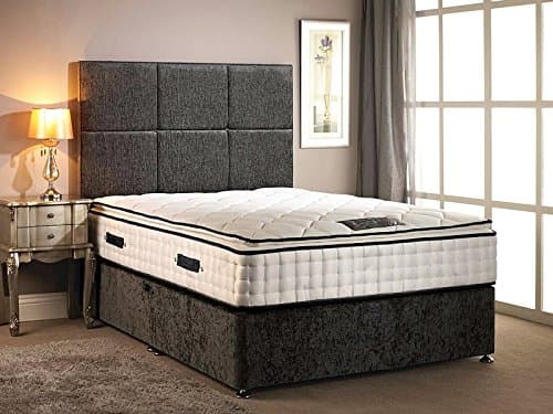 Divan Bed in chenille fabric different colour with High Pillow top 30cm Deep mattress with two drawers no headboard in different size variation (6FT SUPER KING, Charcoal)