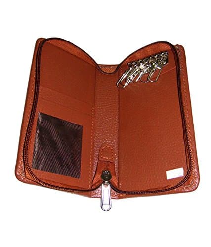 Essart PU Leather Keychain with Zipp Closure-Brown