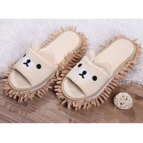 Microfiber Mop Slippers with Chenille ，Cleaning Open-Slippers with Hanging Hand Towels, 3 Set Includes Chenille Cleaning Slippers (White, M)