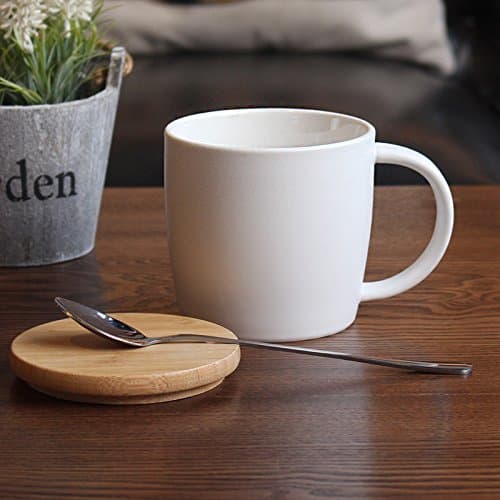 Good quality cup The Cup Ceramic mug with cover of big capacity oatmeal breakfast cup milk minimalist Office Home jar with lid, white scoop 450ml