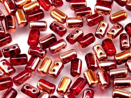 20gr Czech Glass Two-Hole Seed Beads RULLA 3x5mm RUBY GOLD CAPRI