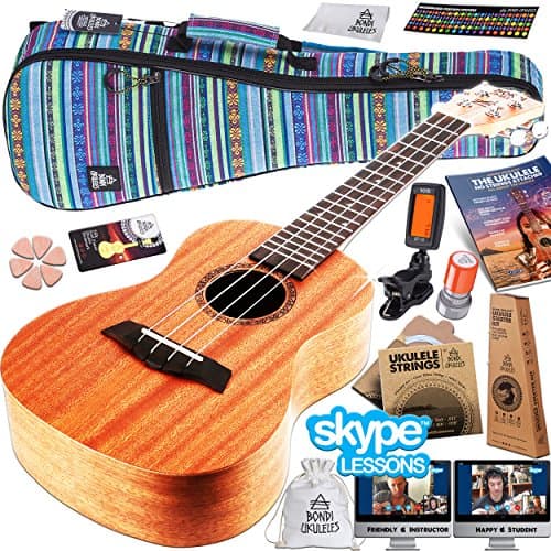 Ukulele Starter Kit (16-Piece-Set) Acclaimed Brand get Official SKYPE Lesson, Videos, Compression Case, No-Scratch Felt Picks, Clip Tuner, Chord Stamp, Poster, Strap, Strings &amp; MORE (Launch Exclusive)