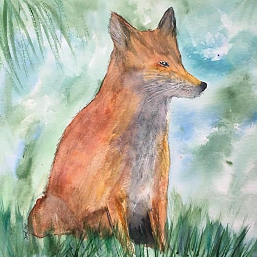Sitting Fox Watercolour Painting - Original ART
