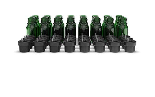 Two Scents Glass Bottles for Essential Oils - 10 mL Refillable Empty Bottle with Orifice Reducer Dropper and Cap – DIY Tool & Accessories for Aromatherapy – Carrier Oil Kit - 25 Pack Emerald Green