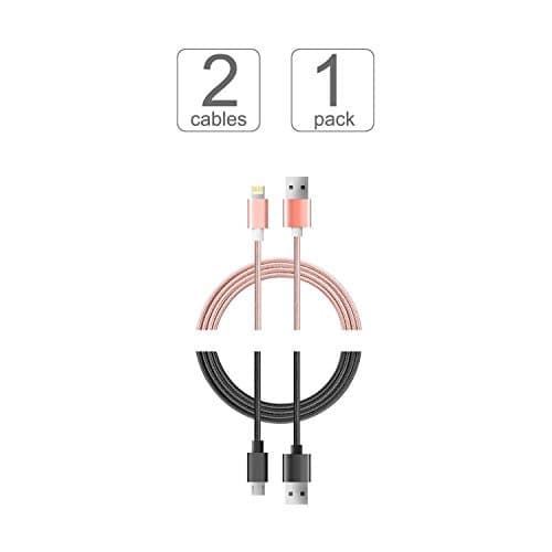 Gatcepot Charging Cable Micro USB Cable - 3 Feet ( .91 meter) - 2-Pack-Rose gold, black