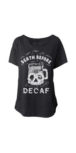Pyknic Women's Death Before Decaf Dolman Tshirt L Black