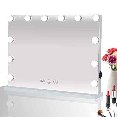 HOMPEN Makeup Vanity Mirror with Lights, Hollywood Lighted Mirror with Dimmable LED Bulb, Dimmable Tabletop Cosmetic Mirror with 12 LED Bulbs