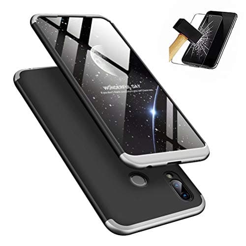 Huawei Honor PLAY Case, Ultra-Thin Case with [Tempered Glass Screen Protector], MISSDU Simple Stylish Fully Protective Phone Cover - silver black