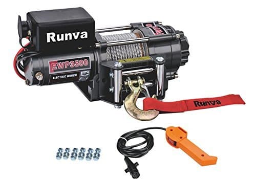 RUNVA DC Electric Winch with Mounting Plate, Handheld Remote, Roller Fairlead for Jeeps, Suvs, Atvs, 3500lbs, 1588kg, 12V