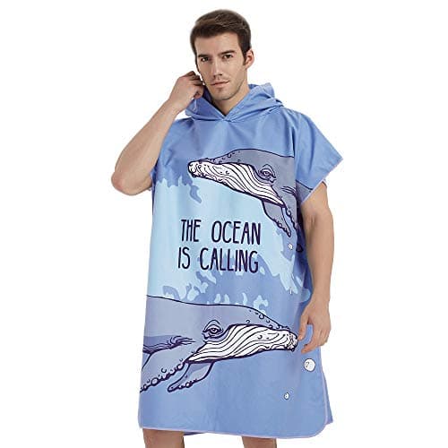 HOTMANGO Microfiber Surf Beach Wetsuit Changing Towel Bath Robe Poncho Hood,Watersports Activities,Adults Men Women -One Size Fit All