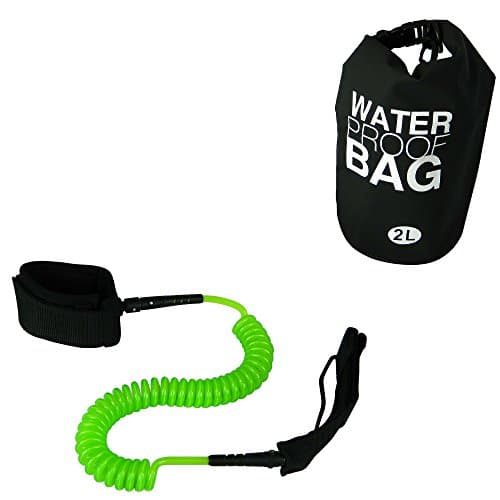 Paddle Board Leash and 2 Litter Waterproof Dry Back Combo - Green Leash (Green (10'), 2L Dry Bag)