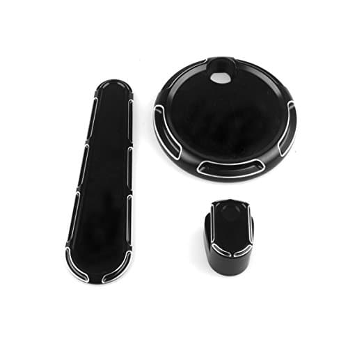 Winllyat 3 Pieces CNC stripe Machined Deep Cut Dash Accessory Pack Fuel Gas Door Cover + swicth cover + Dash Cover for Harley Touring FLHX FLTRX 14-17