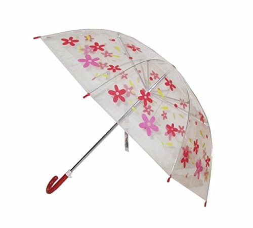 Clear children umbrella with daisy prints (red)