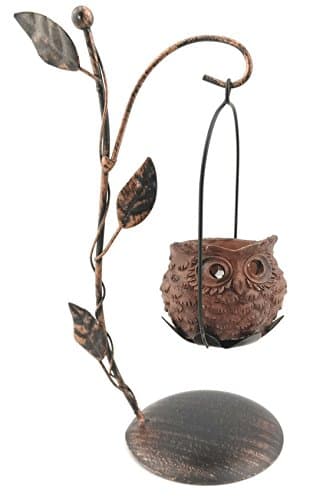 Owl Tea Light Candle Holder With LED Flickering Tea Light, Rustic Brown Home Decor Design