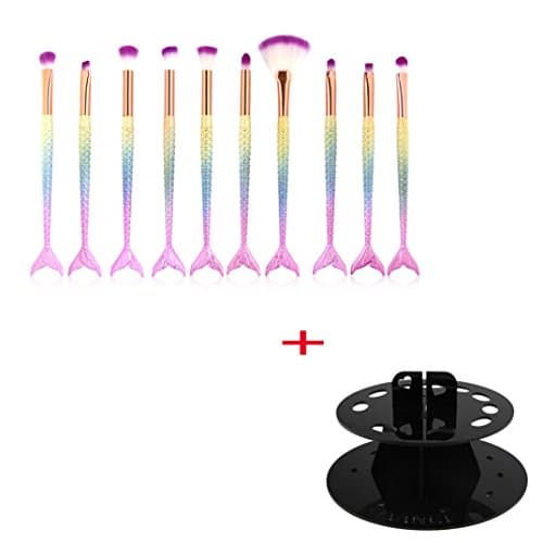 ABCsell Makeup Brushes Set 10 Pcs Mermaid Foundation Eyeshadow Brushes+10 Hole Cosmetic Shelf Tool(Organizer Included)