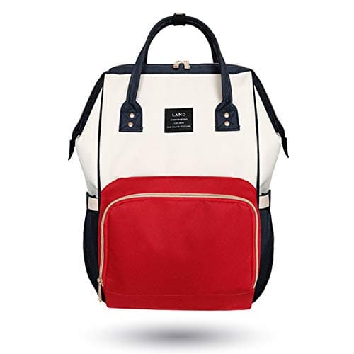 Diaper Bag Multi-Function Waterproof Travel Backpack Nappy Tote Bags for Baby Care, Large Capacity, Stylish and Durable (White Red)