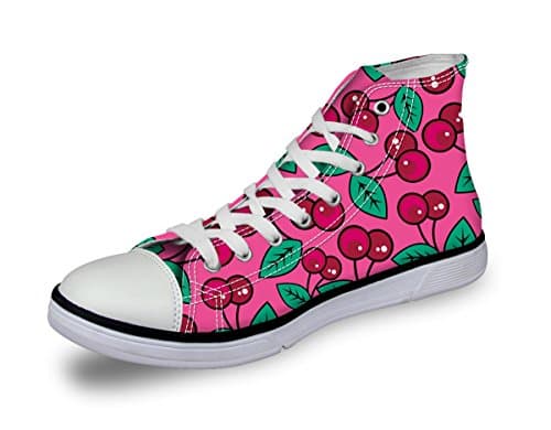 Cherry Printed Canvas Skate Trainers Girl Cute Pink Plimsoll Basic Walking Shoe
