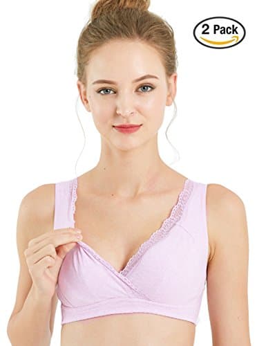 Queence Extra Soft Organic Cotton Maternity Nursing Bra Comfortable Sleep &amp; Breastfeeding with Seamless Wirefree and Anti-Bacterial Interior Paddings