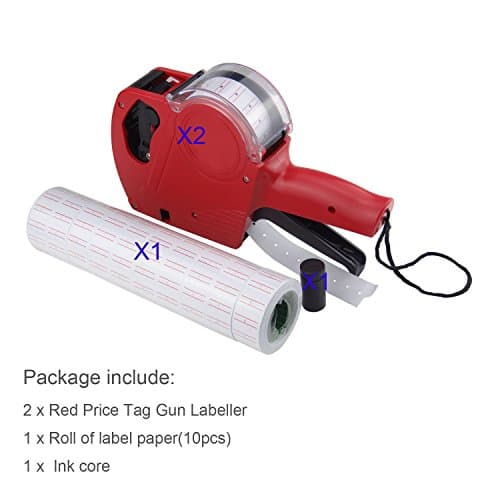 2PCS MX5500 EOS Price Tag Gun, 8 Digits Pricing Gun- Labeler Kits Included Labels &amp; Ink Refill (Red)