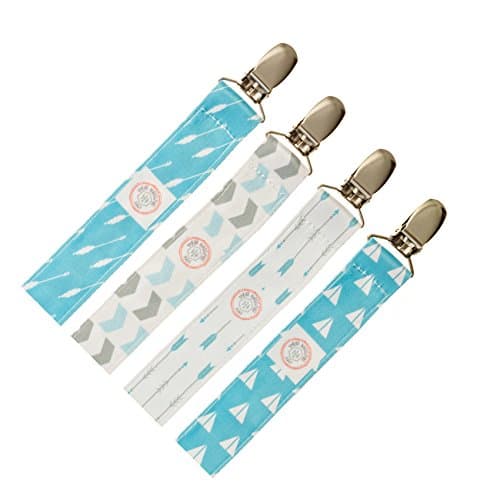 Universal Pacifier Clip Boy by Three Blessings Baby | Clip on Pacifier 4 Pack | 3 Unique 2-Sided Designs | Non-Toxic, No Lead, No BPA Soothie Pacifier Holder | Binky Clip Boy (Blue)