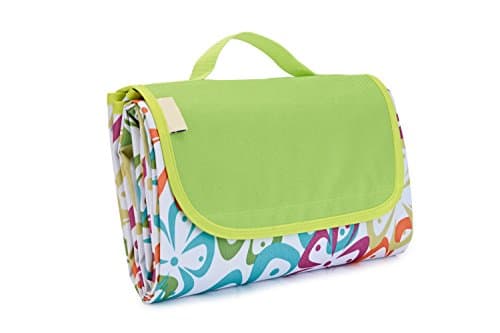 Triponeer Extra Large Outdoor Picnic Blanket 57'79' Foldable Patterned Waterproof Handy Folding Colorful Beach Mat with Strap for Family Kids Picnics, Beaches, RVing and Outings(flower-2)