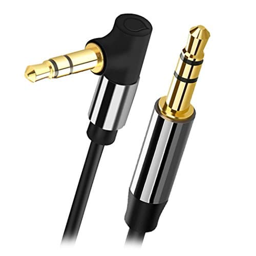 iSky 3.5mm Auxiliary Audio Jack to Jack cable 90 Degree Right Anglefor Apple iPhone, iPod, iPad, Samsung,Smartphones &amp; Tablets and Speakers,24K Gold Plated Male to Male (4.9FT, Black)