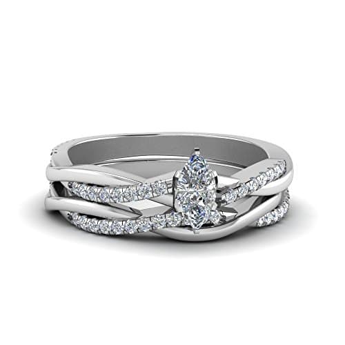 Silvergemking 14K White Gold PL Infinity Twist Wedding Ring Set with 0.99 Ct Marquise Shaped CZ Diamond