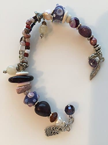 Multi Strand, Lampwork and Amathyst Bead Bracelet, BoHo Style, Handcrafted Bead Bracelet, Owl Charm Bracelet