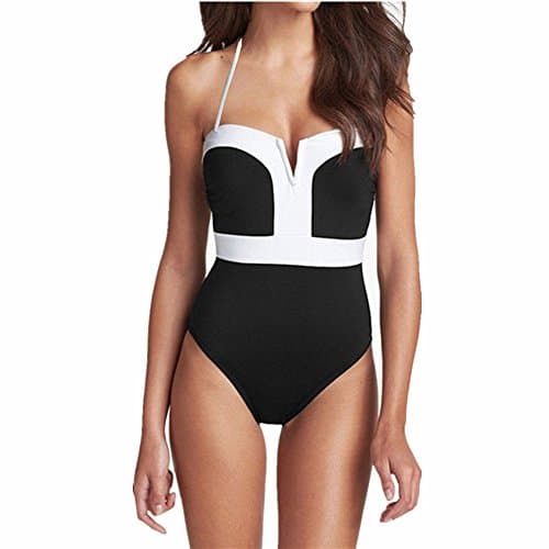 Women's One Piece Black White Strapless Front V Cut Monokini Swimsuits