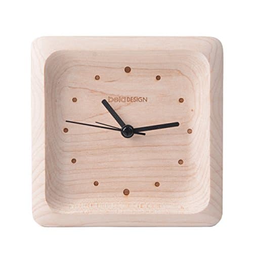 belaDESIGN Handmade Maple Wood Square Silent Table Alarm Clock