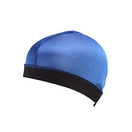 Holata base cap wig cap Simulation silk Hair Care Men Women Fashion Bonnet Cap Sleep Hat Silk Cap Head Wrap (Blue)