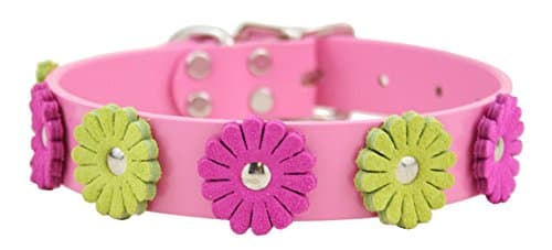 Leather Flower Dog Collar - PINK 26
